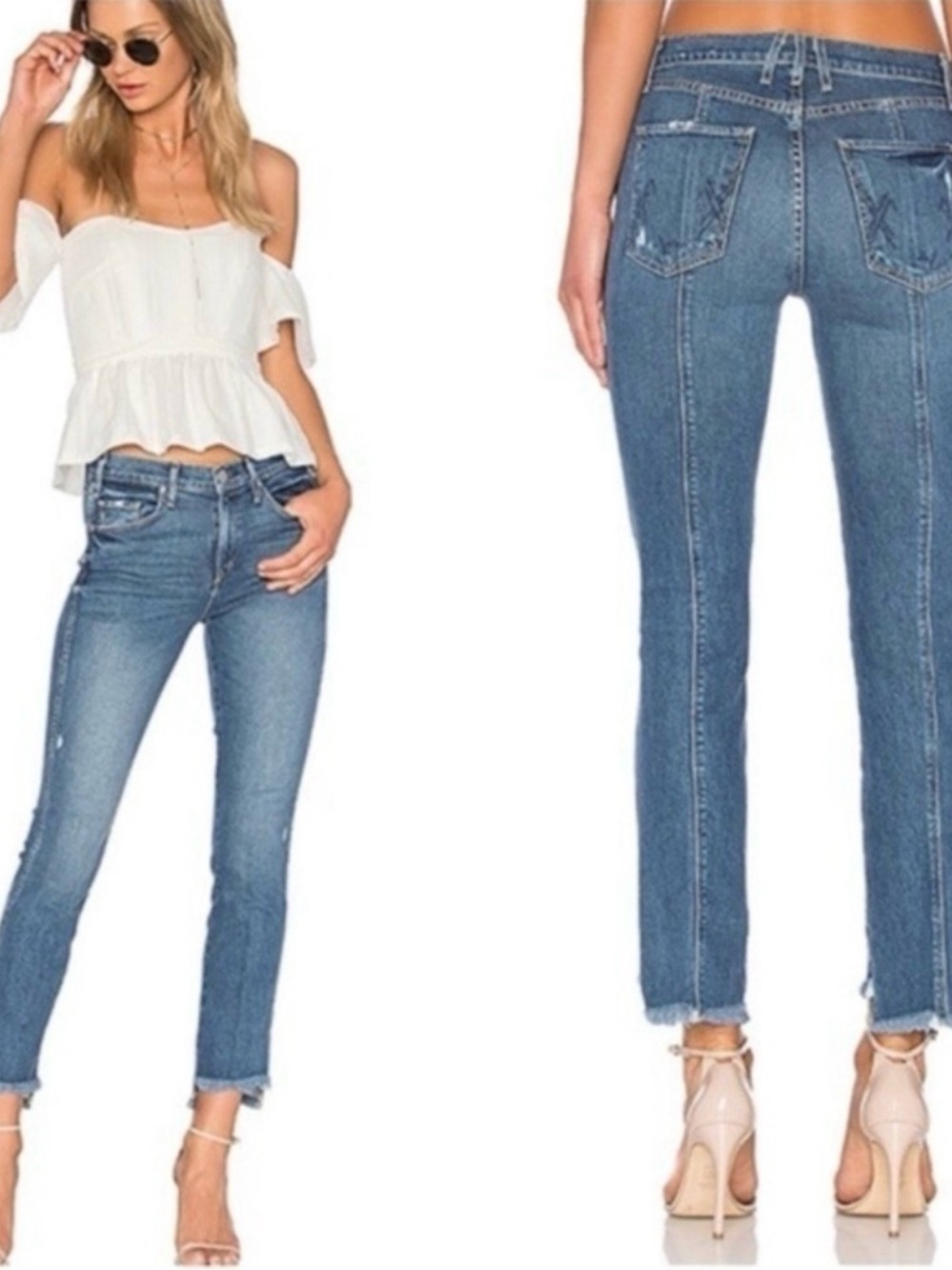 McGuire Denim Lido Jeans Blue Distressed Step Hem Ankle Mid Rise Casual Size 26